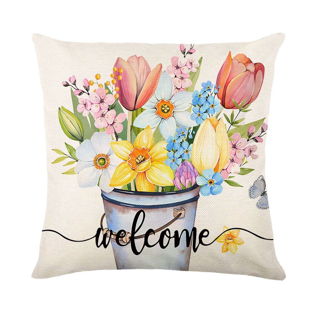 Welcome Spring Greenery Wreath pillow cover - 16x16