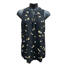 Old Navy Black Sleeveless Tie Neck Shift Dress Floral LARGE Yellow White Summer