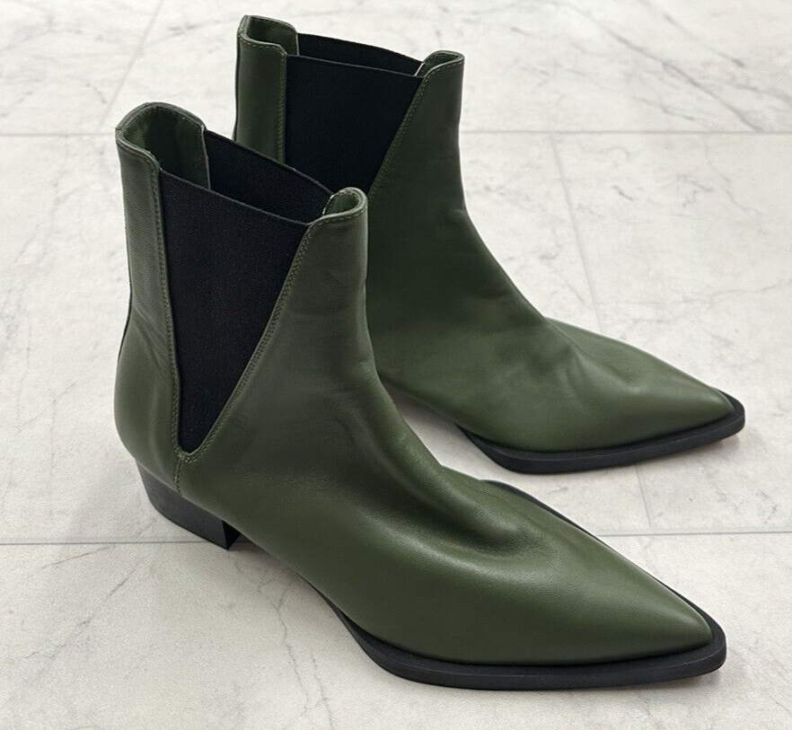 New FRAME Le Carson Leather Booties In Fatigue Size:37 (US 7)