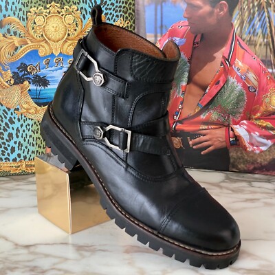 GIANNI VERSACE Black Leather Ankle Boots size IT 43 from F/W 1994/95