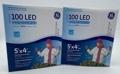 GE Staybright 5' x 4' Feet 100 LED Warm White Christmas Holiday Net Light 2 Sets
