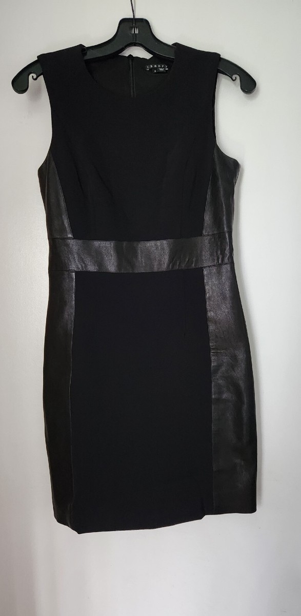 Theory LAMB LEATHER dress Black Taline C Sleeveless panel Dress Sz 2 View 2