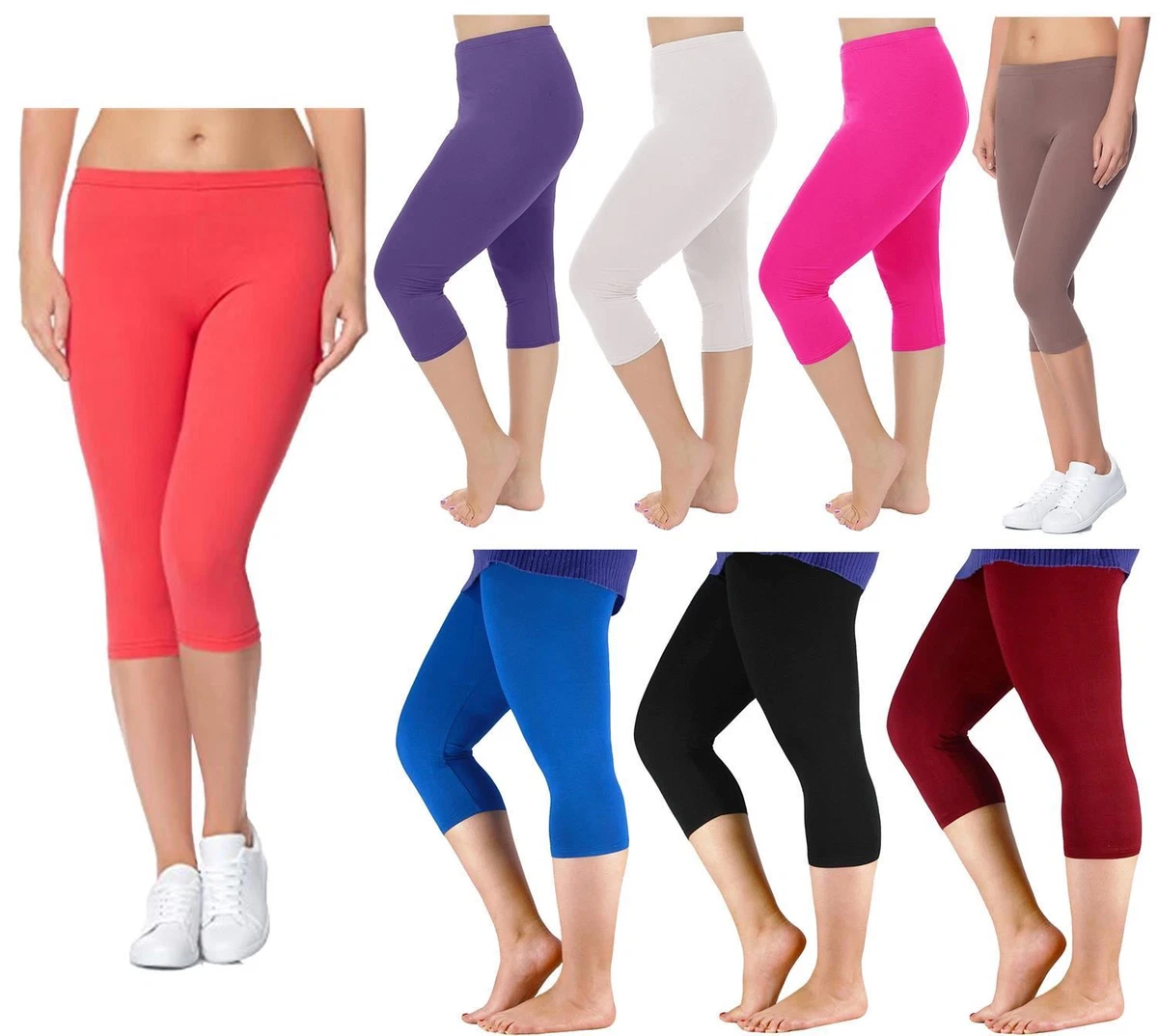 New Ladies Plus Size Capri Pants 3/4 Leggings Yoga Training Gym Leggings