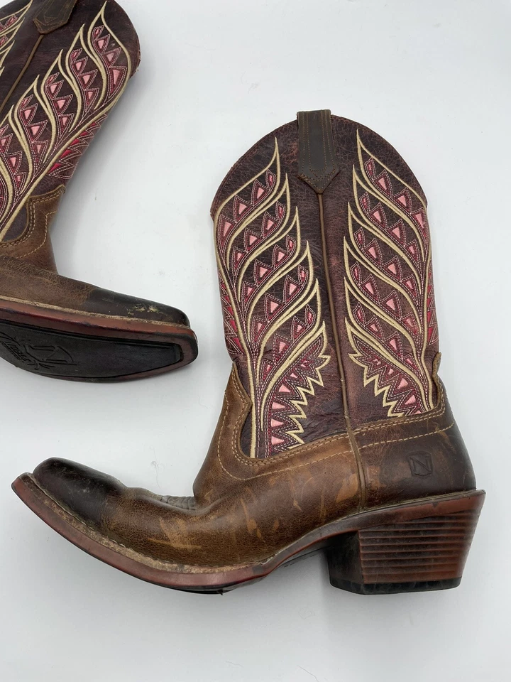 Noble Outfitters Women's Brown Pink Leather Cowboy Western Boots Size US 6.5 R - Image 3 of 4