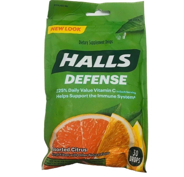 Halls Defense Vitamin C Supplement Drops Assorted Citrus 30ct Immune
