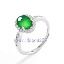 Certified natural A-grade Jadeite ice glutinous seeds Green oval egg shaped ring