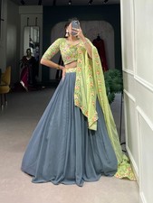 Women Georgette Lehenga Set Sangeet Mehendi Haldi Ceremony Wear