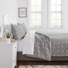 King Cotton Blend Sateen Duvet Cover and Sham Set Light Gray/White Dot
