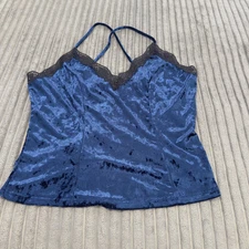 Y2K Camisole Womens 3XL Blue Velvet Tank Top Stretch Baby Doll Scrunch Back