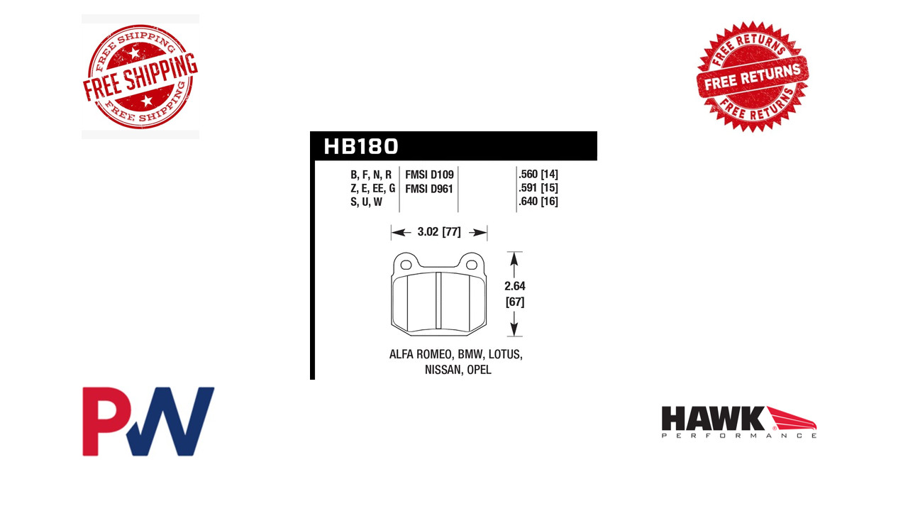 Hawk Disc Rear Brake Pad For 01-11 LOTUS Exige / 77-82 BMW 320i HB180N.560