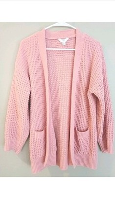 Time and Tru Women Open Front Chenille Cardigan Pockets Dusty Rose SZ XL (16-18)
