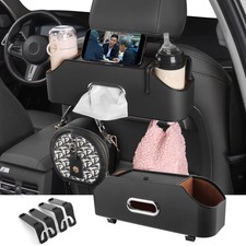 Black Car Back Seat Storage Organizer Tissue Box 2 Cup Holder Kids Travel