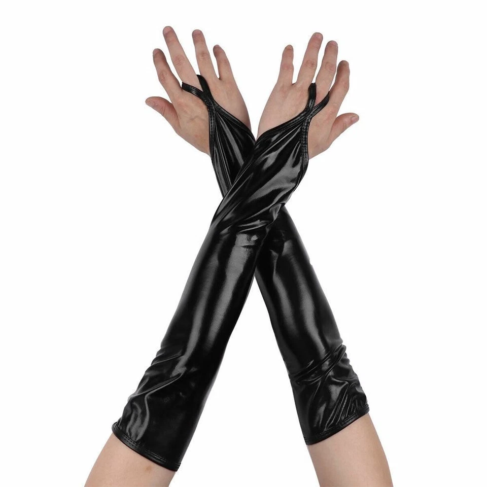 Lila Glitzer Metall fingerlose Handschuhe für Damen Cosplay und Auftritte - Bild 3 von 4
