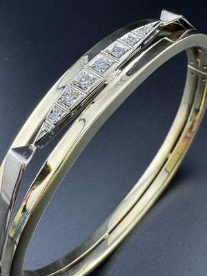 Armreif 585 Gelbgold 14 Karat 19,91g Armspange bicolor Brillanten Art Déco Stil