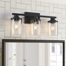 3 Light Black Bathroom Vanity Light Fixtures with Clear Glass Shade, Modern W...