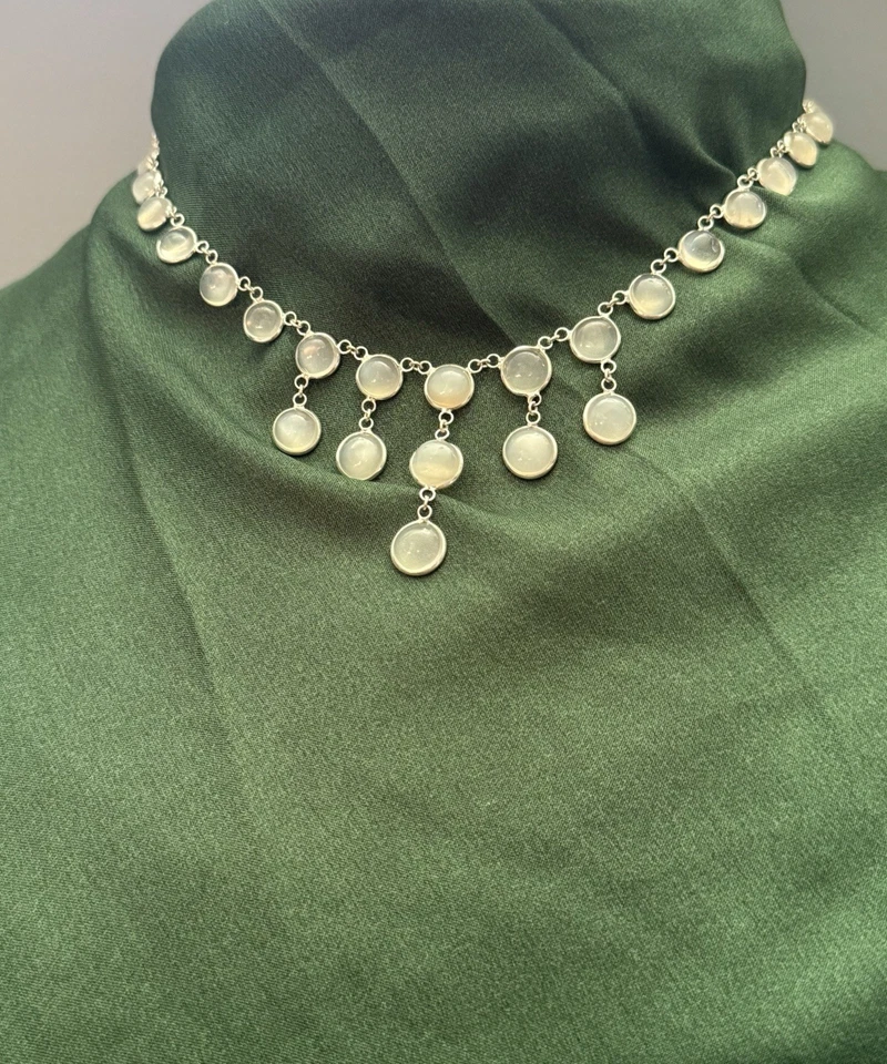 COLLAR NATURAL CABUJÓN 39 PIEDRA LUNAR PLATA ESTERLINA 925 HECHO A MANO Foto 2 de 3