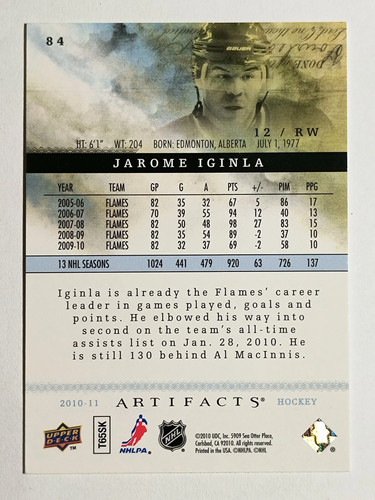 2010-11 Artifacts #84 Jarome Iginla - Picture 2 of 2
