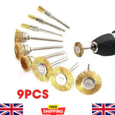 9PCS Rotary Brass Wire Cleaning Wheel Cup Brush Drill Attachment Bit Set Tool