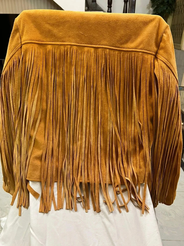 Jaqueta de couro feminina camurça franja ocidental boho cowgirl festival casaco jaqueta - Imagem 3 de 4