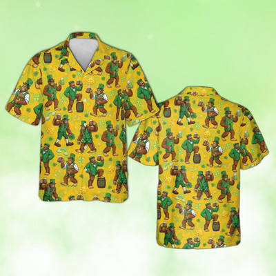 Bigfoot St Patrick's Day Hawaiian Shirt Sasquatch Leprechaun Beer Lucky Green Me
