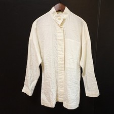 Issey Miyake Permanente Shirt Blouse M White Stand Collar Used Japan