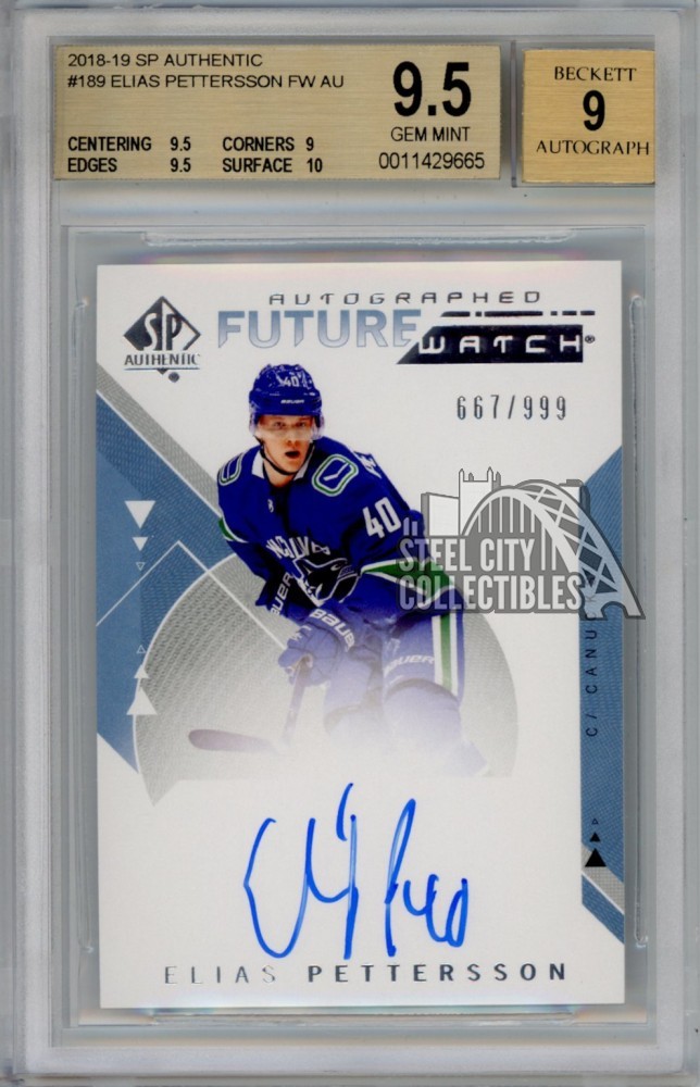 Elias Pettersson 2018-19 UD SP Authentic Future Watch Auto RC 667/999 BGS 9.5