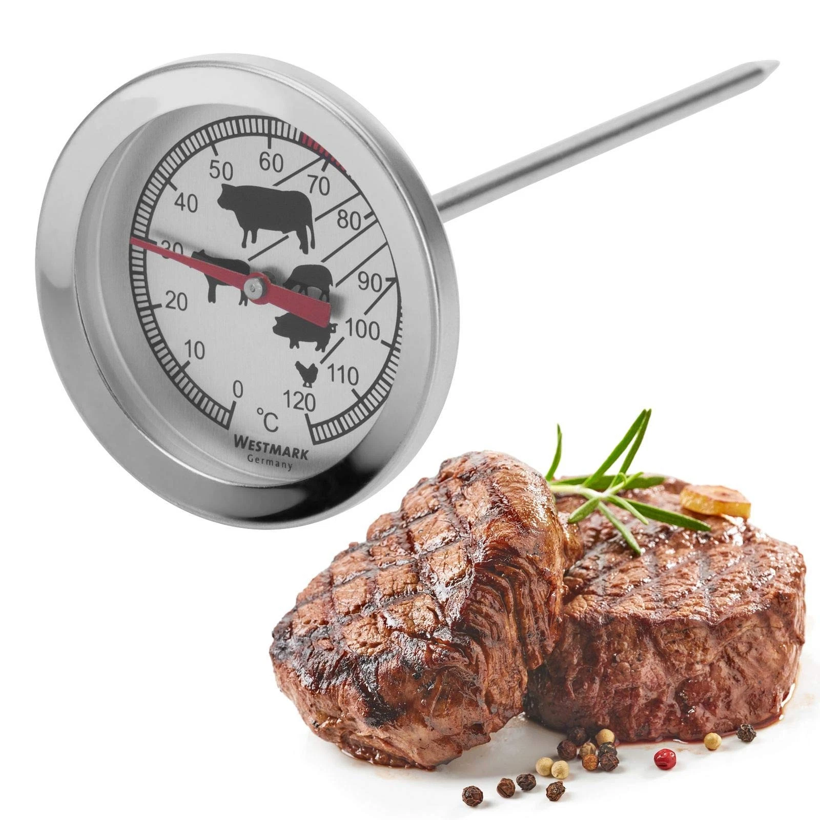 Westmark Roast Thermometer, With Symbols For Easy Reading, Stainless Steel, Silv