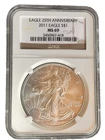 2011 American Silver Eagle $1 Dollar Coin One Troy Ounce 0.999 Fine NGC MS69