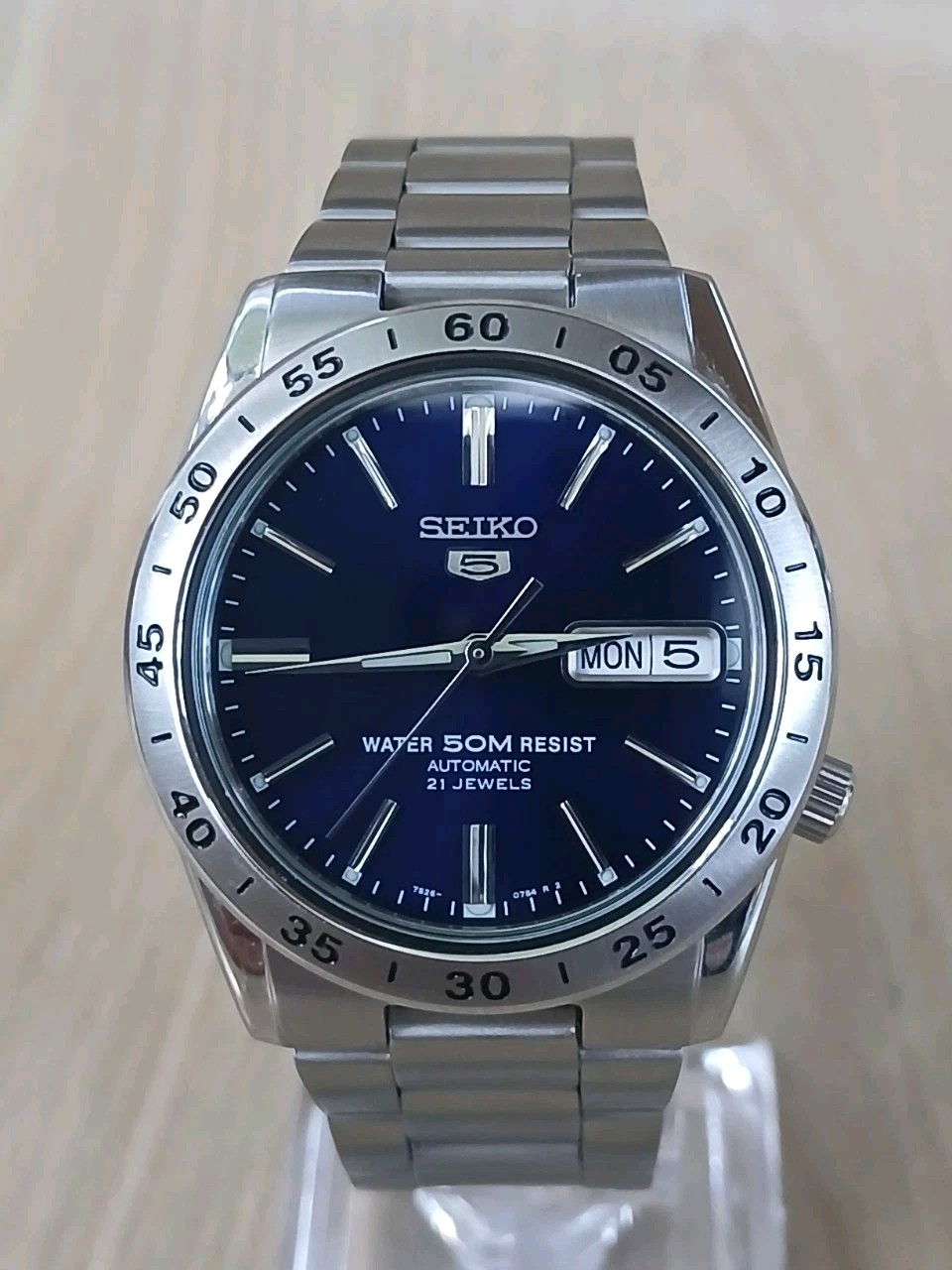 Watch Date Day Automatic Men 5 Dial Tone 7S26-02T0 Silver Seiko Blue 37mm - vintagewatches.pk