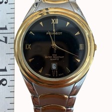 Peugeot Gold Silver Two Tone Black Dial Date Watch Roman Numeral Retro 90s 139
