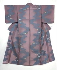 Kimono Silk Vintage Summer One Layer Purple Mocha Sky Blue Cloud Bird