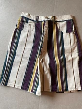 Vintage 90s high waist purple stripe shorts Sostanza size 4. 27" waist Denim
