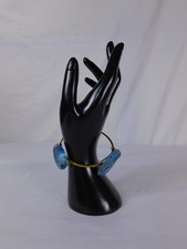 Handmade Bangle Bracelet Wire Wrapped Gold Tone Boho Statement Agate Jewelry