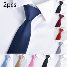 2pcs Men Necktie Tie Solid 6cm Ties with Zipper Business Wedding Shirt Accessory