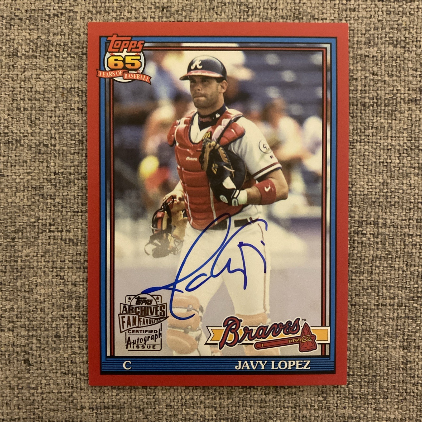 2016 Topps Archives Fan Favorites Javy Lopez Red 43/50 Braves Auto Autograph