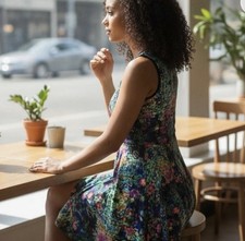 Cynthia Rowley Floral Fit & Flare Dress Sleeveless Scoop Neck Tea Length 8