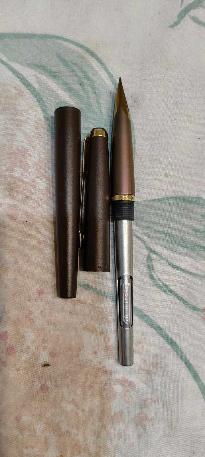 Parker Falcon 50 Brown Metal Fine Point Nib Fountain Pen USA 