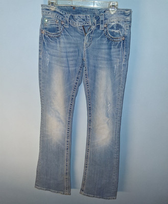 Miss Me Bootcut Jeans Blue Light Wash Denim Embroidered Rhinestone Pockets