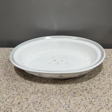 Teacup's Diner Ceramic Cat Food Water Bowl Dish Oval White Gray Paw Prints EUC!