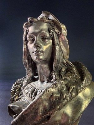 FRENCH SILVER GILT BRONZE BUST AFTER AUGUST-JOSEPH CARRIER RENAISSANCE ''RAPHAEL''