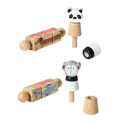 Wooden Animal Rotating Blocks Puzzle Sensory Toy Sturdy Focus Improvement