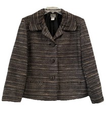 Chicos Textured Charcoal Gray Neutral Colored Gathered Collar Blazer Sz 2 L 