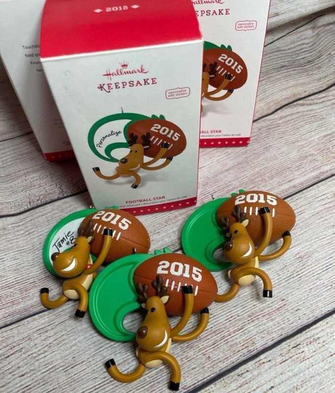 Lot Of 3 Hallmark keepsake 2015 Christmas ornament reindeer football personalize