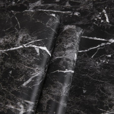 Black Marble Peel and Stick Wallpaper Self-Adhesive PVC Waterproof 11.8" x 78.7"