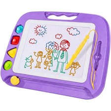 Magnetic Drawing Board for Toddlers 16.5" x 12.5" Purple Erasable with Stamps