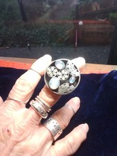 Huge Heavy Sterling Silver Moonstone Flower Ring 28.8 Grams