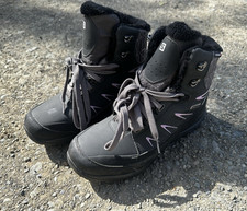 Salomon Waterproof Lace-Up Ankle Hiking Boots Faux Fur Lined Black US 9