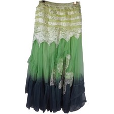 etc Vintage Fairy Skirt Long Yellow Green Blue Ombre Asymmetrical Hippie XL NWT