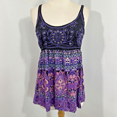 Angie Top Womens S Paisley Babydoll Embellished Boho Romantic Festival