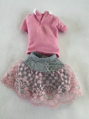 Vintage Barbie Doll Clothing From 1990s Pink Soft Shirt With Denim